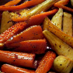 a dish of honey-glazed carrots and parsnips.