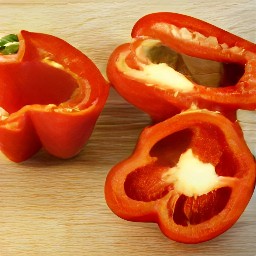 halved and deseeded red bell peppers.