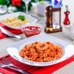 

This European Italian pasta dinner is made of rotelle noodles with creamy red bell pepper sauce, and is free from nuts and soy.