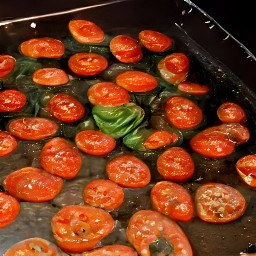 the baking tray is taken out of the oven.