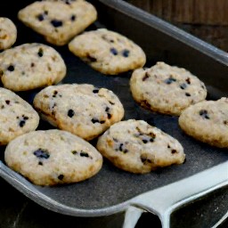 a chocolate chip shortbread that is taken out of the oven.