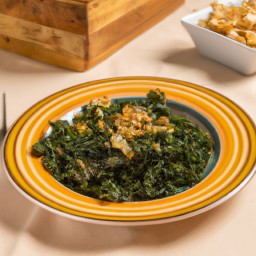 

This vegan, gluten-free, eggs-free, nuts-free and lactose-free side dish is a delicious European combination of caramelized onions and garlic with kale.