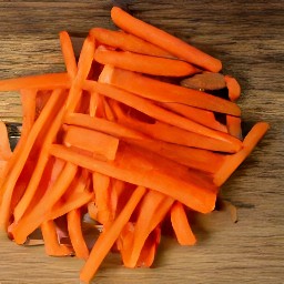 the carrots are cut into sticks.