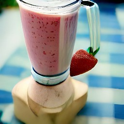a smoothie made from a frozen banana, strawberries, and orange juice.