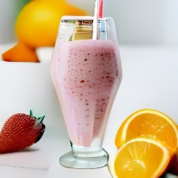 the strawberry with orange and banana smoothie is divided into glasses.