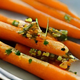 the carrots are transferred to a serving dish and sprinkled with chives.