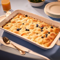 

Delicious and egg-free blueberry peach cobbler made with all purpose flour, granulated sugar, skim milk, blueberries and peaches. A perfect nut-free dessert or baking tart for any occasion.