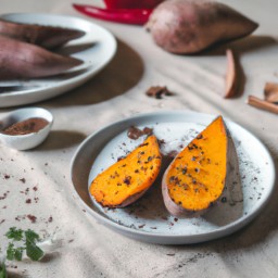 

This vegan, gluten and egg-free, nuts and soy-free cajun baked sweet potato is a delicious French dinner option that is lactose free.