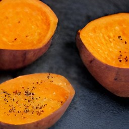 the sweet potato halves are sprinkled with the italian seasoning.