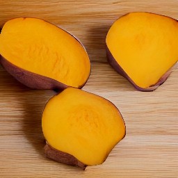 the sweet potatoes are cut in half lengthwise.