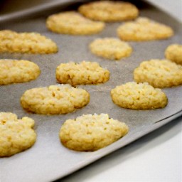a cookie sheet with cookies on it.