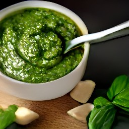 a bowl of basil pesto.