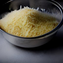 the grated parmesan cheese is transferred to a bowl.