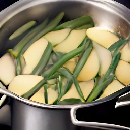 the green beans cooked through and tender.