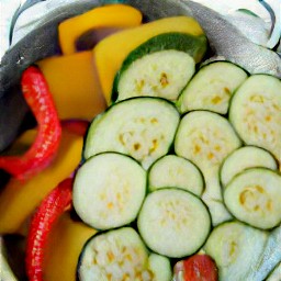 char grilled mediterranean veg that has been rinsed and drained in a colander.