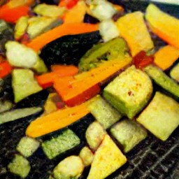 the output is chopped char grilled mediterranean veg.