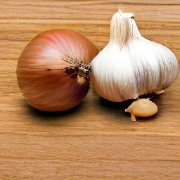 a peeled and chopped onion and garlic.