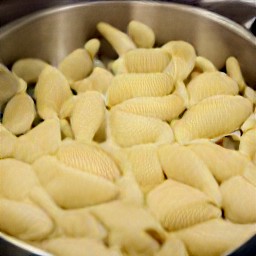 2.5 cups of boiled water with jumbo pasta shells.