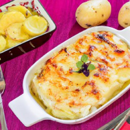 

Potatoes Dauphinoise is a delicious European lunch/dinner dish made of potatoes, cream, whole milk and cheddar cheese that is gluten-free, soy-free, nuts-free and eggs-free.