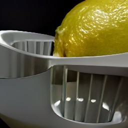 a stream of lemon juice comes out of the squeezer.