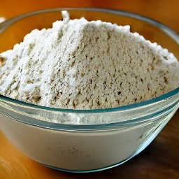 a dry mixture of whole grain wheat flour, baking powder, and salt is produced.