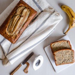 

Delicious and healthy vegan banana bread made of bananas, granulated sugar, whole grain wheat flour, and cooking spray. Free from eggs, nuts, soy and lactose!