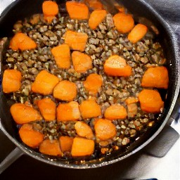 a dish of lentils and yams seasoned with soy sauce, black pepper, and salt.