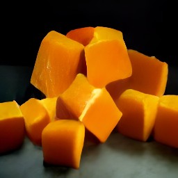 the peeled pumpkins are cut into cubes.