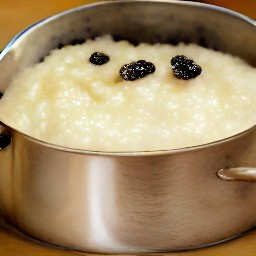a pot of granulated sugar, butter, raisins, and vanilla extract that has been cooked for 25 minutes and then had lemon zest and half tsp of cinnamon added to it.