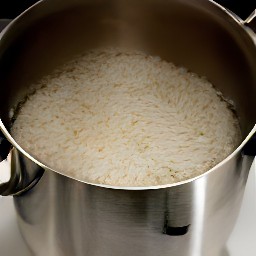 the water will come to a boil and then the rice and salt added.