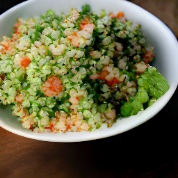 the salad mix, bulgar wheat and tomatoes are combined.