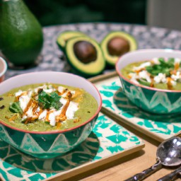 

This delicious, gluten-free, eggs-free, nuts-free and soy-free chili cheese chilled soup is a perfect light dinner for European tastes. It is made with feta cheese, spinach, avocados, cucumbers and plain yogurt blended together.