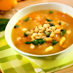the soup is transferred to a bowl and olive oil and parsley are sprinkled on top.