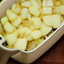 the apple mixture is transferred to a lasagna pan.