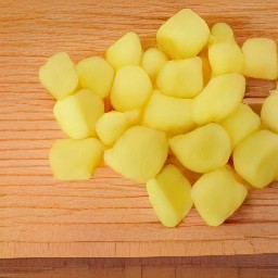 peeled potatoes in cubes.