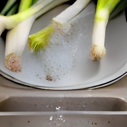 leeks that are rinsed and dried.