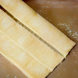 the puff pastry cut into strips.