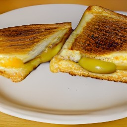 a grilled cheese sandwich with dill pickles.
