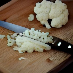 the onion, chestnuts, and cauliflower are chopped.