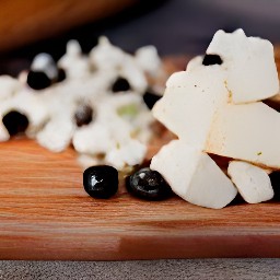 a chopped green chili pepper, feta cheese, and black olive mixture.