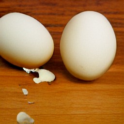 two peeled hard-boiled eggs.