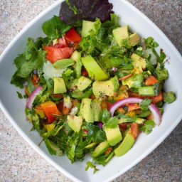 

This vegan, gluten-free, egg-free, nut-free and soy-free avocado lime salad is a delicious and healthy side dish made with tomatoes, avocados, boston lettuce and cucumbers.