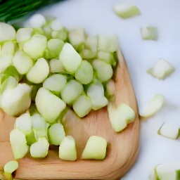 chopped peeled cucumber and scallions.