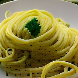 a pan of spaghetti with olive oil, garlic, parsley, salt, and black pepper.