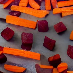 the beets are transferred to the baking sheet.