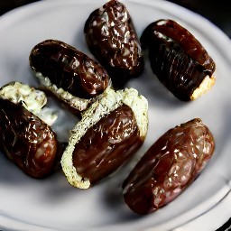 the stuffed dates are transferred to a serving plate.