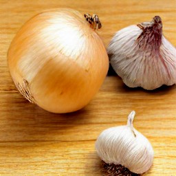 a peeled and chopped onion and garlic.