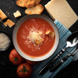 

This creamy tomato soup is a delicious European side dish perfect for dinner! Made with onions, whole milk, tomato sauce, tomatoes and parmesan cheese with croutons - it's eggs-free, nuts-free and soy-free.