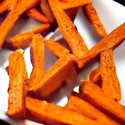 the sweet potato fries are transferred to a plate.
