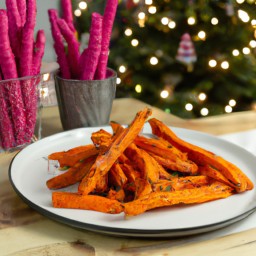 

Vegan, gluten-free, eggs-free and lactose free baked sweet potato fries are a delicious side dish or snack made with only wholesome vegetables.